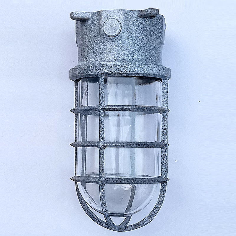 Modern Industrial Outdoor Ceiling Light - 1-Light, Waterproof Aluminum Alloy with Glass Cylinder Cage, Semi-Flush Mount for Patio