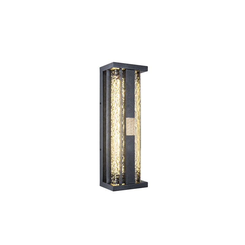 Traditional Luxury Solar LED Wall Sconce – Waterproof Stainless Steel, Acrylic, and Copper-Accented Rectangular Ripple Design with Motion Sensor for Outdoor Patio
