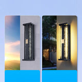 Traditional Luxury Solar LED Wall Sconce – Waterproof Stainless Steel, Acrylic, and Copper-Accented Rectangular Ripple Design with Motion Sensor for Outdoor Patio