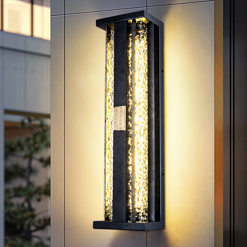 Traditional Luxury Solar LED Wall Sconce – Waterproof Stainless Steel, Acrylic, and Copper-Accented Rectangular Ripple Design with Motion Sensor for Outdoor Patio