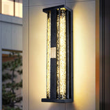 Traditional Luxury Solar LED Wall Sconce – Waterproof Stainless Steel, Acrylic, and Copper-Accented Rectangular Ripple Design with Motion Sensor for Outdoor Patio