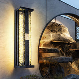 Traditional Luxury Solar LED Wall Sconce – Waterproof Stainless Steel, Acrylic, and Copper-Accented Rectangular Ripple Design with Motion Sensor for Outdoor Patio