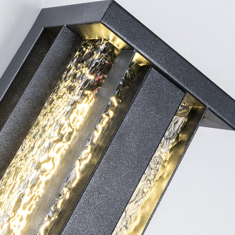 Traditional Luxury Solar LED Wall Sconce – Waterproof Stainless Steel, Acrylic, and Copper-Accented Rectangular Ripple Design with Motion Sensor for Outdoor Patio