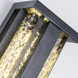 Traditional Luxury Solar LED Wall Sconce – Waterproof Stainless Steel, Acrylic, and Copper-Accented Rectangular Ripple Design with Motion Sensor for Outdoor Patio