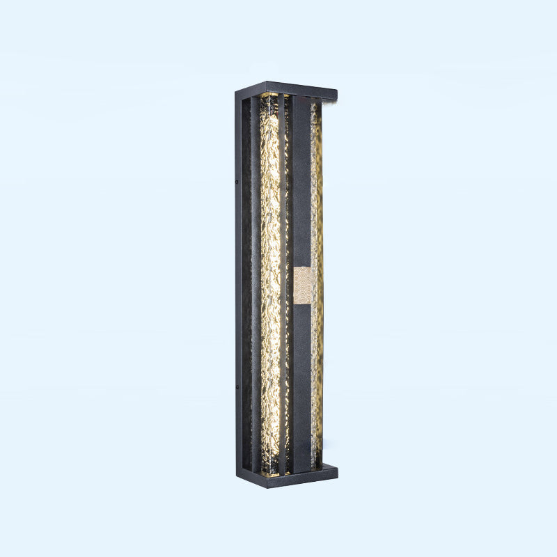 Traditional Luxury Solar LED Wall Sconce – Waterproof Stainless Steel, Acrylic, and Copper-Accented Rectangular Ripple Design with Motion Sensor for Outdoor Patio