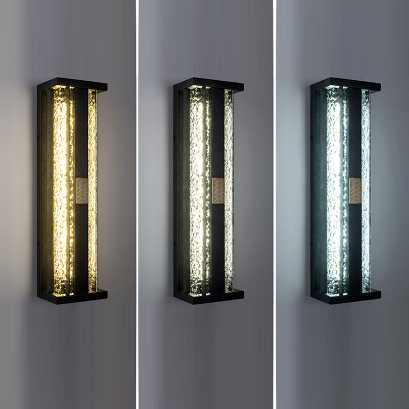 Traditional Luxury Solar LED Wall Sconce – Waterproof Stainless Steel, Acrylic, and Copper-Accented Rectangular Ripple Design with Motion Sensor for Outdoor Patio