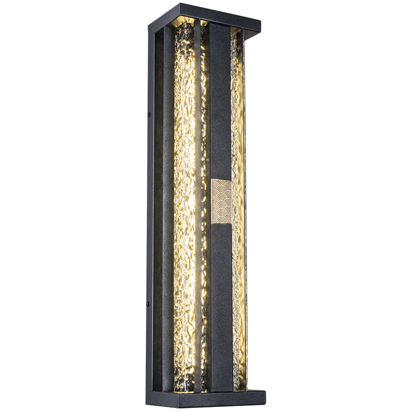 Traditional Luxury Solar LED Wall Sconce – Waterproof Stainless Steel, Acrylic, and Copper-Accented Rectangular Ripple Design with Motion Sensor for Outdoor Patio