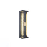 Traditional Luxury Solar LED Wall Sconce – Waterproof Stainless Steel, Acrylic, and Copper-Accented Rectangular Ripple Design with Motion Sensor for Outdoor Patio