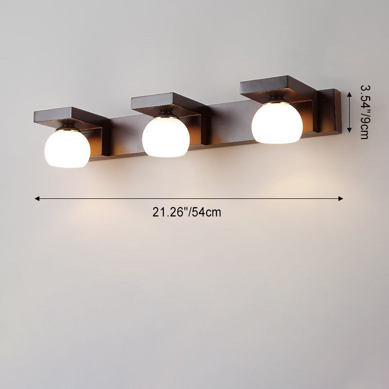 Contemporary Retro Rubber Wood and Iron Glass Rectangular 2/3-Light Wall Sconce Lamp – Vanity Light for Bathroom