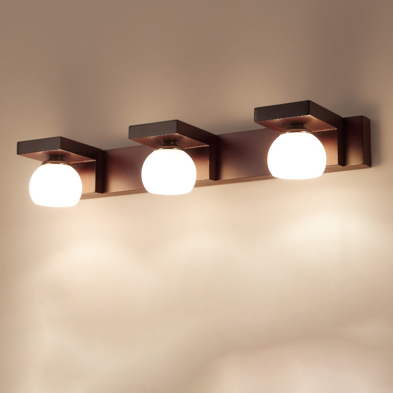 Contemporary Retro Rubber Wood and Iron Glass Rectangular 2/3-Light Wall Sconce Lamp – Vanity Light for Bathroom