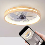 Traditional Japanese Solid Wood LED Flush-Mount Ceiling Fan Light – Round Hollow Design with Iron, Acrylic & ABS for Bedroom