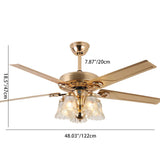 Traditional European Bell Floral Ceiling Fan Light with Iron & Wood, PVC Glass, 5-Light Downrod for Living Room
