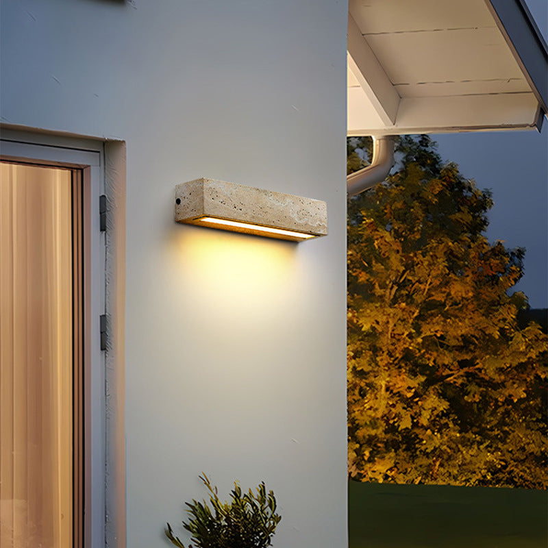 Modern Retro Waterproof Travertine Rectangular LED Wall Sconce – Outdoor Patio Lamp