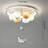 Contemporary Kids Space Ceiling Light – 6-LED, Iron, Resin & Glass Semi-Flush Mount with Planet, Hot Air Balloon & Astronaut Design for Bedroom