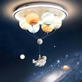Contemporary Kids Space Ceiling Light – 6-LED, Iron, Resin & Glass Semi-Flush Mount with Planet, Hot Air Balloon & Astronaut Design for Bedroom