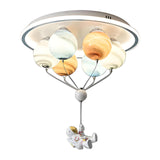 Contemporary Kids Space Ceiling Light – 6-LED, Iron, Resin & Glass Semi-Flush Mount with Planet, Hot Air Balloon & Astronaut Design for Bedroom