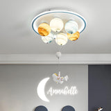 Contemporary Kids Space Ceiling Light – 6-LED, Iron, Resin & Glass Semi-Flush Mount with Planet, Hot Air Balloon & Astronaut Design for Bedroom