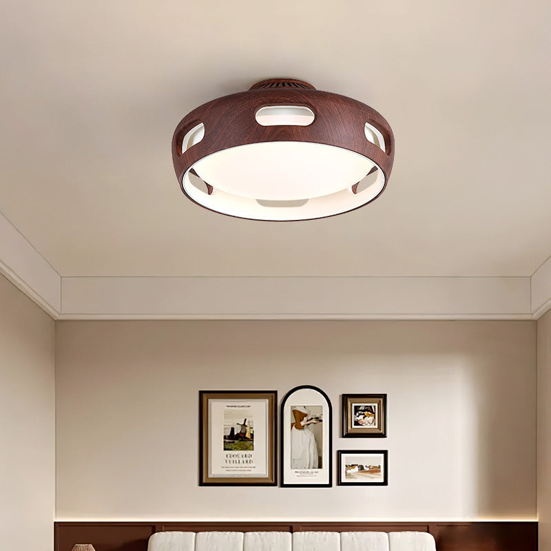 Nordic Contemporary Round Bladeless Ceiling Fan with LED Light – Semi-Flush Mount, PC & Acrylic, for Bedroom