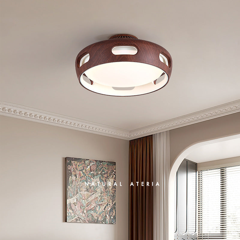 Nordic Contemporary Round Bladeless Ceiling Fan with LED Light – Semi-Flush Mount, PC & Acrylic, for Bedroom