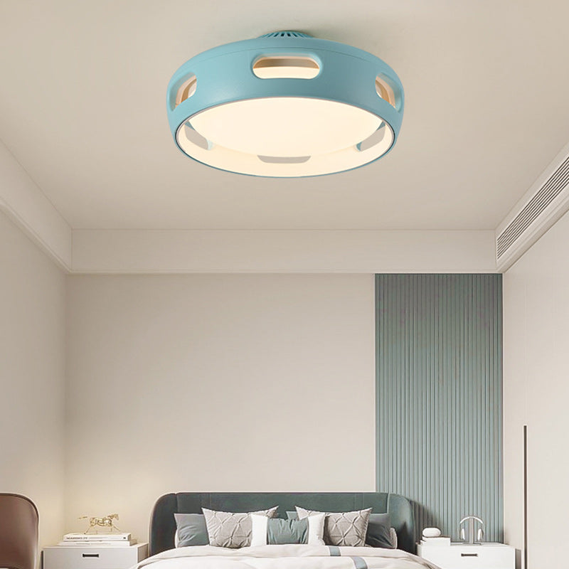 Nordic Contemporary Round Bladeless Ceiling Fan with LED Light – Semi-Flush Mount, PC & Acrylic, for Bedroom