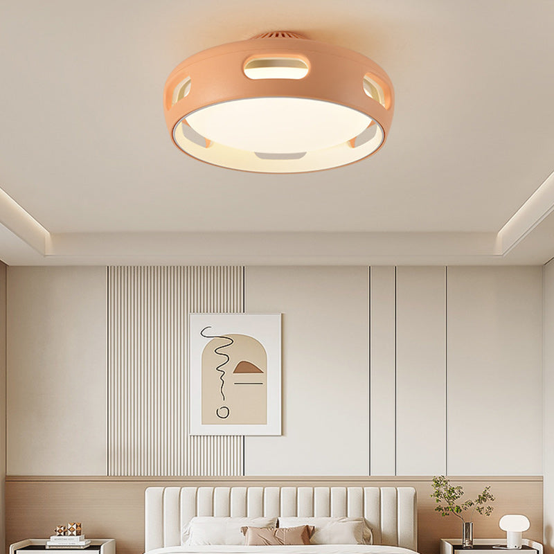 Nordic Contemporary Round Bladeless Ceiling Fan with LED Light – Semi-Flush Mount, PC & Acrylic, for Bedroom