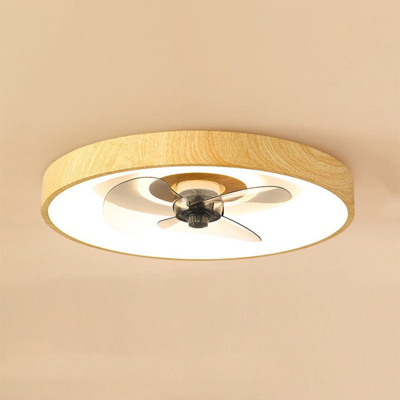 Sleek Modern Round Iron-Copper LED Flush-Mount Ceiling Fan Light with Acrylic Shade for Bedroom