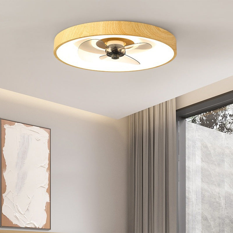 Sleek Modern Round Iron-Copper LED Flush-Mount Ceiling Fan Light with Acrylic Shade for Bedroom