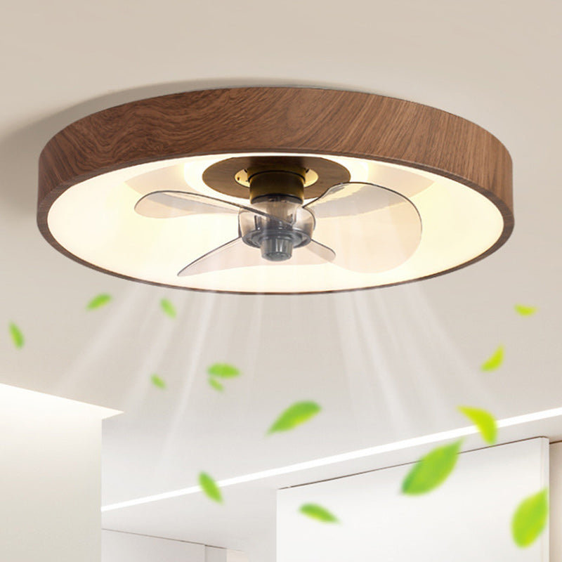 Sleek Modern Round Iron-Copper LED Flush-Mount Ceiling Fan Light with Acrylic Shade for Bedroom