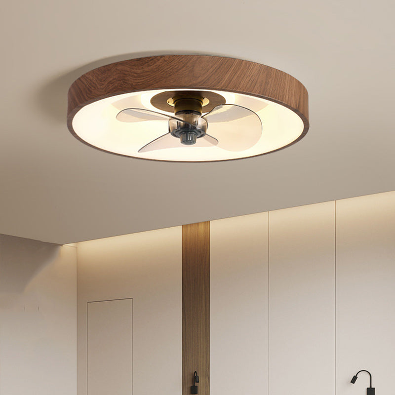 Sleek Modern Round Iron-Copper LED Flush-Mount Ceiling Fan Light with Acrylic Shade for Bedroom
