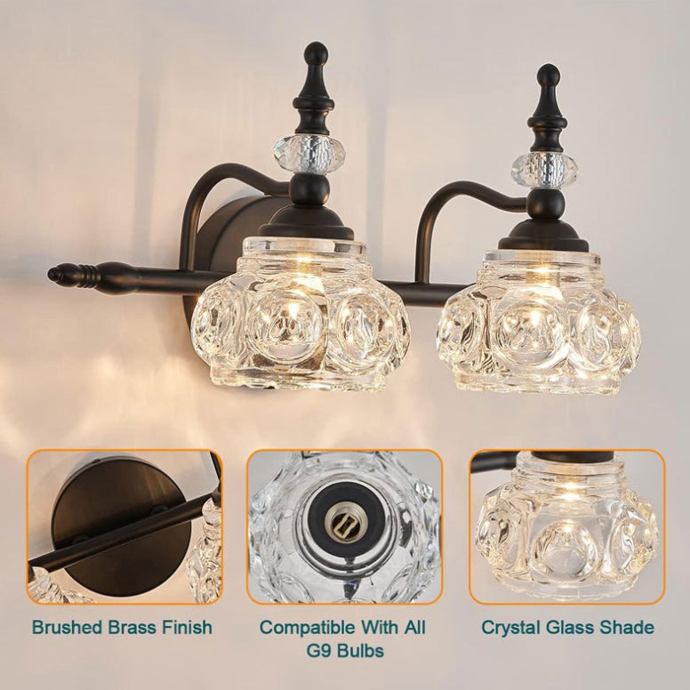 Contemporary Retro Iron Glass Round Petal Wall Sconce Lamp – 1/2/3/4-Light Vanity Light for Bathroom