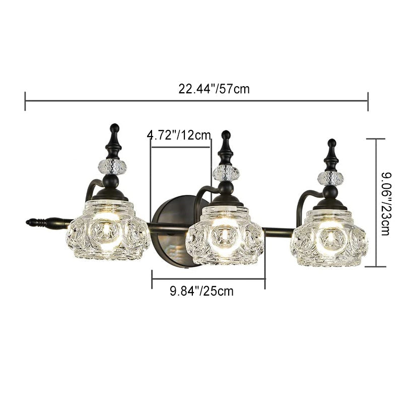 Contemporary Retro Iron Glass Round Petal Wall Sconce Lamp – 1/2/3/4-Light Vanity Light for Bathroom