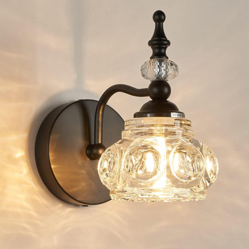 Contemporary Retro Iron Glass Round Petal Wall Sconce Lamp – 1/2/3/4-Light Vanity Light for Bathroom