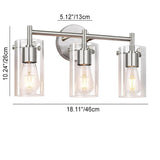Sleek Contemporary Industrial Metal & Glass Cylinder 3‑Light Wall Sconce for Bathroom Vanity