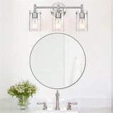 Sleek Contemporary Industrial Metal & Glass Cylinder 3‑Light Wall Sconce for Bathroom Vanity