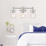 Sleek Contemporary Industrial Metal & Glass Cylinder 3‑Light Wall Sconce for Bathroom Vanity