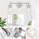 Sleek Contemporary Industrial Metal & Glass Cylinder 3‑Light Wall Sconce for Bathroom Vanity