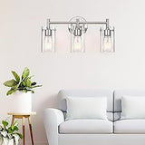 Sleek Contemporary Industrial Metal & Glass Cylinder 3‑Light Wall Sconce for Bathroom Vanity