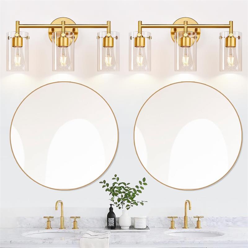 Sleek Contemporary Industrial Metal & Glass Cylinder 3‑Light Wall Sconce for Bathroom Vanity