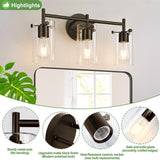 Sleek Contemporary Industrial Metal & Glass Cylinder 3‑Light Wall Sconce for Bathroom Vanity