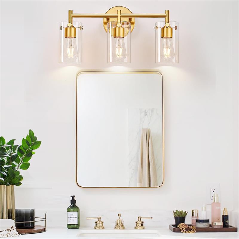 Sleek Contemporary Industrial Metal & Glass Cylinder 3‑Light Wall Sconce for Bathroom Vanity