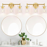 Sleek Contemporary Industrial Metal & Glass Cylinder 3‑Light Wall Sconce for Bathroom Vanity