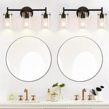 Sleek Contemporary Industrial Metal & Glass Cylinder 3‑Light Wall Sconce for Bathroom Vanity
