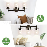 Sleek Contemporary Industrial Metal & Glass Cylinder 3‑Light Wall Sconce for Bathroom Vanity