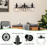 Modern Minimalist 3-Light Wall Sconce Vanity Light with Metal & Glass Ball for Bathroom