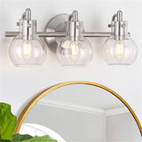 Modern Minimalist 3-Light Wall Sconce Vanity Light with Metal & Glass Ball for Bathroom