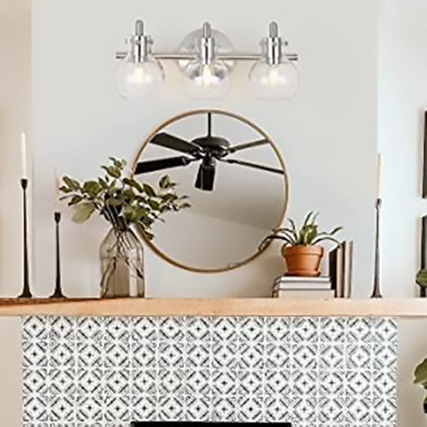 Modern Minimalist 3-Light Wall Sconce Vanity Light with Metal & Glass Ball for Bathroom