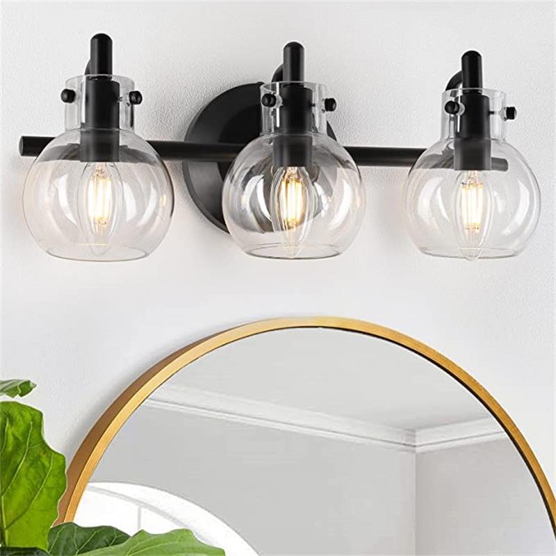 Modern Minimalist 3-Light Wall Sconce Vanity Light with Metal & Glass Ball for Bathroom