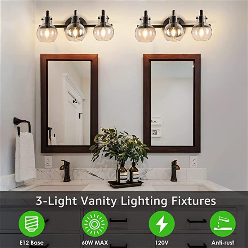 Modern Minimalist 3-Light Wall Sconce Vanity Light with Metal & Glass Ball for Bathroom