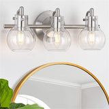 Modern Minimalist 3-Light Wall Sconce Vanity Light with Metal & Glass Ball for Bathroom