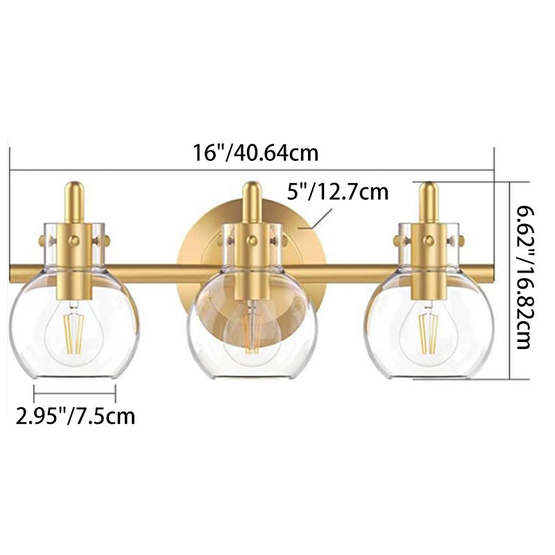 Modern Minimalist 3-Light Wall Sconce Vanity Light with Metal & Glass Ball for Bathroom